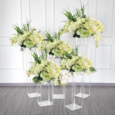 China Deploying Xinkeda wedding flower stand vase column acrylic flower arrangement for wedding party dinner for sale