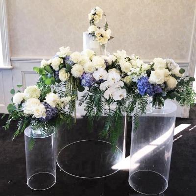 China Showing Xinkeda 3pcs/Round Cylinder White Acrylic Pedestals Harden Table Pedestal Stand Pillar for Baby Shower Birthday Party DIY for sale