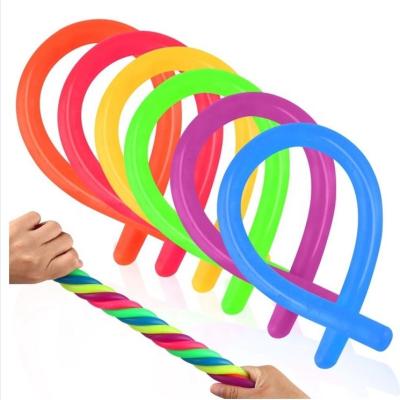 China Sensory Toy Stretch Decompression Toys Soft Crystal String Colorful Noodles Elastic Eco-friendly Tpr Material Noodle Pull Rope For Kids for sale