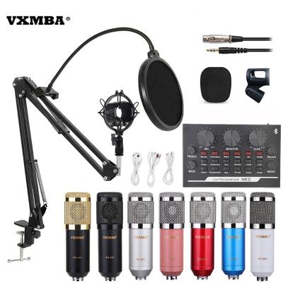 China Condenser microphone + sound card set BM800 V8 external USB high quality studio sound card recording audio interface M-audio set for sale