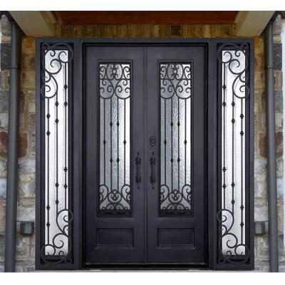 China Modern Exterior Metal Large Front Entrance Wrought Iron Front Door French Arched Home Modern Double Lodge Modern for sale