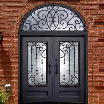 China Iorn Exterior Modern Wrought Iron Proof Sheet French Sound Security Modern Exterior Front Entry Double Entry Modern For Homes for sale