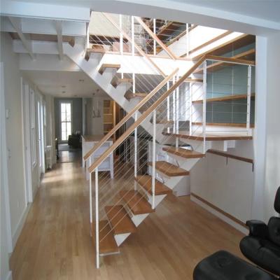 China Contemporary Cast Steel Bar Space Saver Timber Staircase Casting Straight Staircase Floating Galvanized Oak for sale