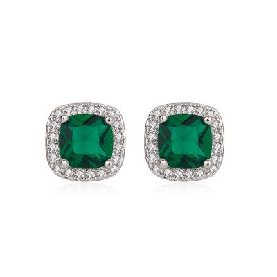 China Simple Trendy Fashion Emerald Earrings Female Square Diamond Zircon Earrings Jewelry for sale