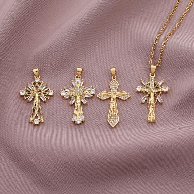 China Hot Sale CLASSIC Gold Plated Zirconia Christian Jesus Cross Pendant Necklace Fashion Jewelry for sale