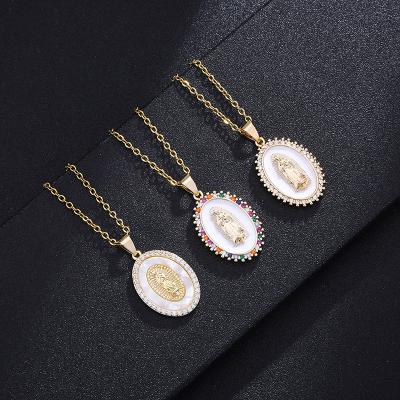 China New Style CLASSIC Fashion CZ Catholic Virgin Mary Dripping Oil Necklace for sale