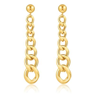 China FASHIONABLE New Design Stainless Steel Earring Women Hypoallergenic Jewelry 18K Gold Plated Cuban Link Drop Chain Earrings for sale