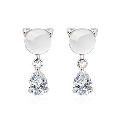 China FASHIONABLE Wholesale Cute Ribbon Drop Diamond Cat Eyes Stone Ear Stud Earrings For Girl for sale