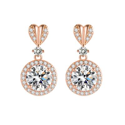 China Fashionable High Quality Luxury Zircon Diamond Pendant Earrings Rose Gold Round Love Heart Shape Jewelry for sale