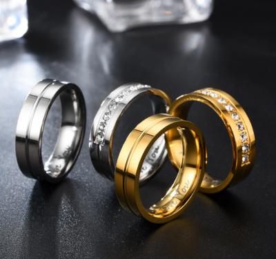 China CLASSIC Fashion Jewelry 18k Gold Plated Titanium Steel Diamond Couple Ring Stainless Steel Wedding Rings I Love You For Women Men for sale