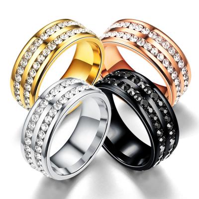 China CLASSIC Romantic Zircon Gold Plated Rings Stainless Steel Engagement Ring Couple Fashion Jewelery for sale