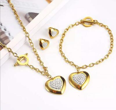 China Trendy Trendy Heart Shaped Bracelet Necklace Earrings Jewelry Set Stainless Steel Jewelry Set For Women for sale