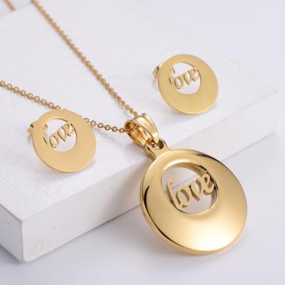 China New Arrival FASHIONABLE Gold Plated Love To Shape Stainless Steel Earrings Necklace Jewelry Set For Women for sale