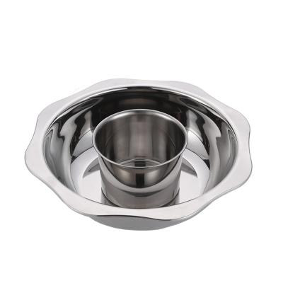 China Sustainable low price stainless steel soup cooking hot pot round flavor double pot shua pot for sale