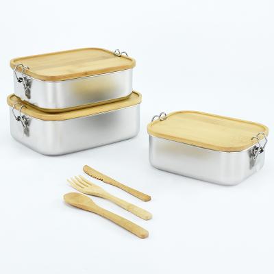 China Custom Wooden Freshness Keeping Logo Stainless Steel Storage Food Container Bento Lunch Boxes For Kids for sale