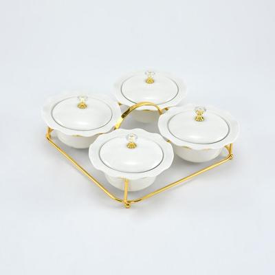 China Sustainable Luxury Snack Dip Serving Bowl Ceramic Serving Dish Tray Ceramic Snacks Serving Tray for sale