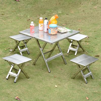 China Eco-freindly logo stainless steel table and chair portable custom camping 4 set outdoor folding table chair for sale