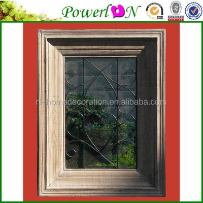 China Unique European Classical Antique Wood Frame Integral Wall Mirrors For Outdoor Garden Patio for sale