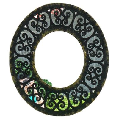 China Traditional Wholesale Antique Wrought Iron Frame Carved Round Mirror For Garden Patio for sale