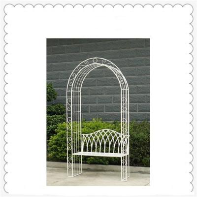 China Easily Assembled Antique White Wrought Iron Wedding Arches With Seat for sale