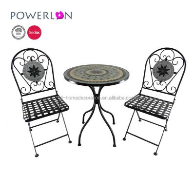 China Renewable High Quality Ceramic Mosaic Dining Bistro Set With Foldable Table And Two Chairs for sale