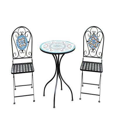 China Outdoor Metal Foldable Mosaic Garden Furniture Table And Chairs for sale