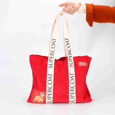 China New Folding Type Corduroy Shoulder Bag Good Price Red Corduroy Tote Bag for sale