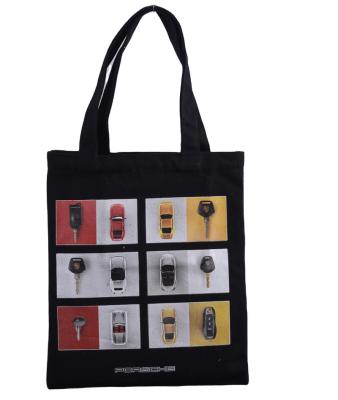 China Wholesale Black Canvas Bag Folding Custom Logo Printed Polyester Canvas Bag Black Shopping Bag for sale