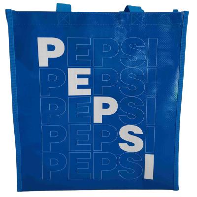 China Folding PP Woven Tote Bag RPET Coated Collapsible Recyclable Logo Printed Tote Shopping Bag for sale