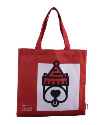 China Custom Badge Red Folding Canvas Shopping Bag Reusable Lady Bags Shoulder Tote Bag for sale