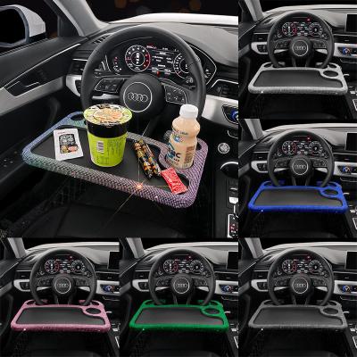 China Diamond Wheel Customized Car Table Steering Eat Work Cart Drinks Food Cafe Merchandise Rack Seat Tray Car Laptop Computer Desk Holder for sale