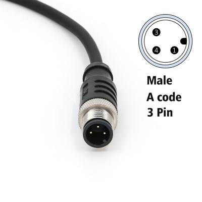 China Straight PVC M12 3 Pin Male Connectors 2M Pre Assembled Unshielded Cable Black for sale