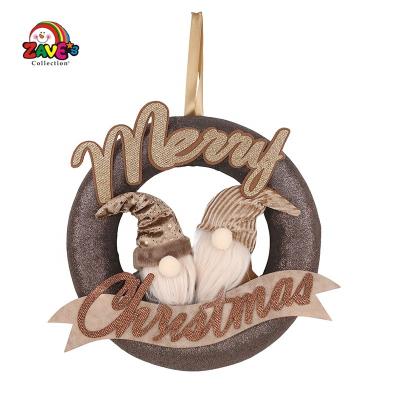 China Cute Sweet Christmas Gnome with MerryXmas Sign Christmas Wreath in Bronze Wall Decor Hanging Ornaments for Holidays for sale