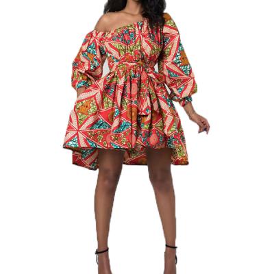 China Anti-Static Popular African Print Woman Off Shoulder Printed Dress for sale