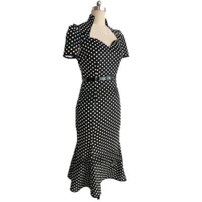 China Mermaid Tail Design Vintage Polka Dot Print Breathable Cocktail Dress for sale