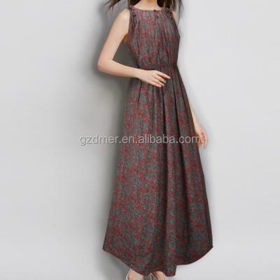 China Long Dress Sleeveless Anti-Static Cotton Maxi Dress With Floral Printed Pattern for sale