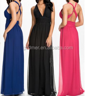 China Backless Long Chiffon Maxi Dress With V Neck Design S for sale