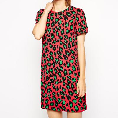 China Breathable Woman New Fashion Short Sleeves Design Leopard Print Dress for sale