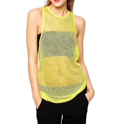 China New Young Fashion Anti-pilling Mesh Transparent Yellow Tank Tops For Ladies for sale