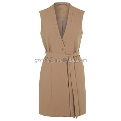 China Newest Breathable Fashion Ladies Winter Woolen Sleeveless Trench Coat With Sashes for sale