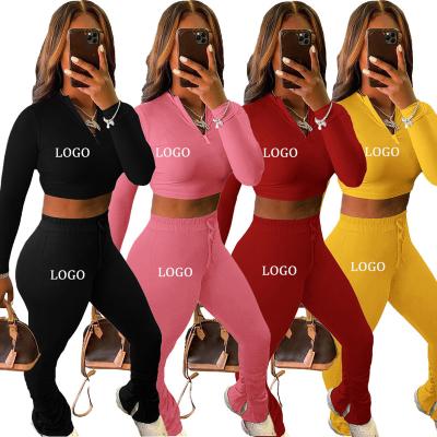 China 2021 Custom Logo QUICK DRY 2 Sexy Two-Piece Pants Set Women Outfits Stacked Sweatpants Joggers Gaiters For Women for sale