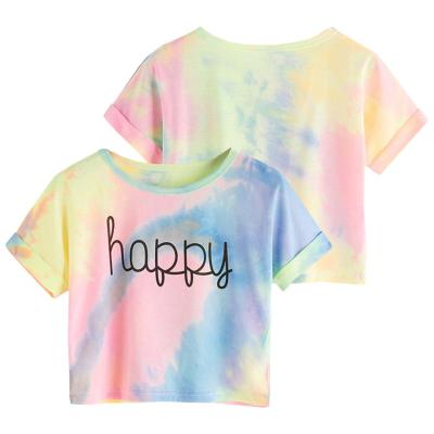 China OEM New Arrival Wholesale Long Sleeve Tie Dye Graphic Crop Top T Shirt Women for sale