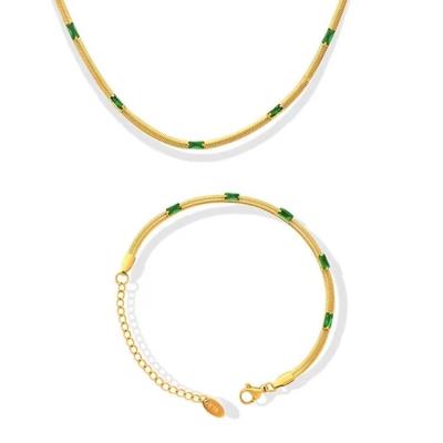 China 2022 High Quality Lead Free Environmentally Friendly New Gold Plated Snake-bone Chain Zircon Bracelet Necklace Jewelry Sets For Women for sale