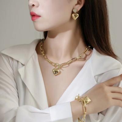 China New Environmentally Friendly Lead Free 18K Gold Plated Thick Gold Necklace Earring Women's Party Gift Fashionable Hip Hop Chain Jewelry Set 2022 bracelet for sale