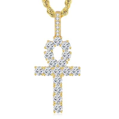 China Hot Gold Plated Zircon Ankh Men's And Women's Fashion Main Cross Necklace Lead Free Environmentally Friendly Style Hippies for sale