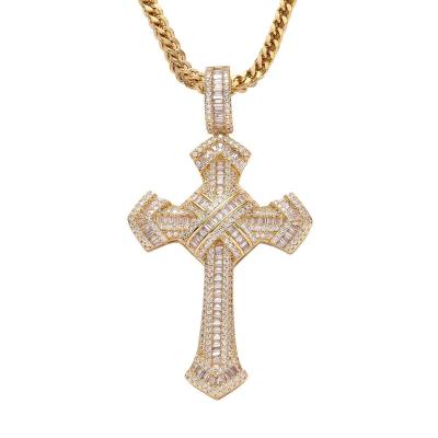 China High Quality Environmentally Friendly Lead Free Zircon Men's 5A Twinkle Diamond Hip Hop Cross Pendant Necklace for sale