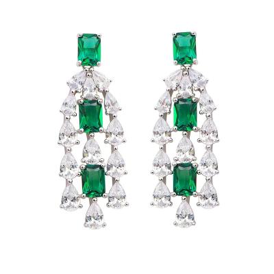 China Luxury And High Quality Bridal Women'S 925 Gemstone Party Cute Silver Green Tassel Earrings Fine Jewelry for sale