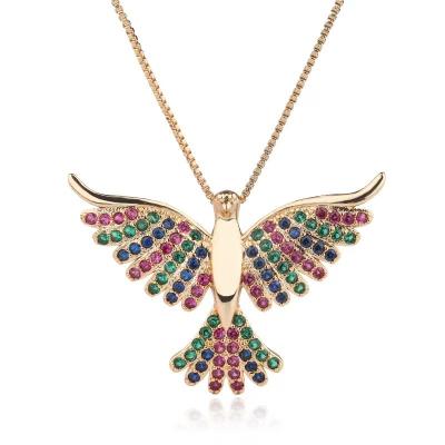 China Fashion Environmental Friendly Lead Free Ladies Personality Party Necklace 18k Gold Plating Animal Birds Micro-inlaid Colorful Zircon Gemstone Pendant for sale