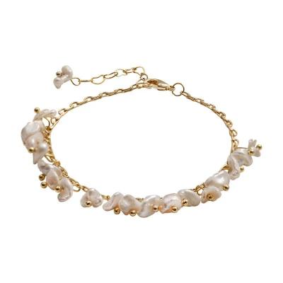 China Environmentally Friendly Lead Free Women's Unique Personality Plated Shell Baroque Pearl Bracelets Adjustable Beaded Jewelry for sale