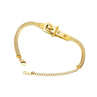 China Environmental Friendly Lead Free Fashionable 18K Gold Plated Watch With Buckle And Three Layer Chain For Women Bracelet Stainless Steel for sale